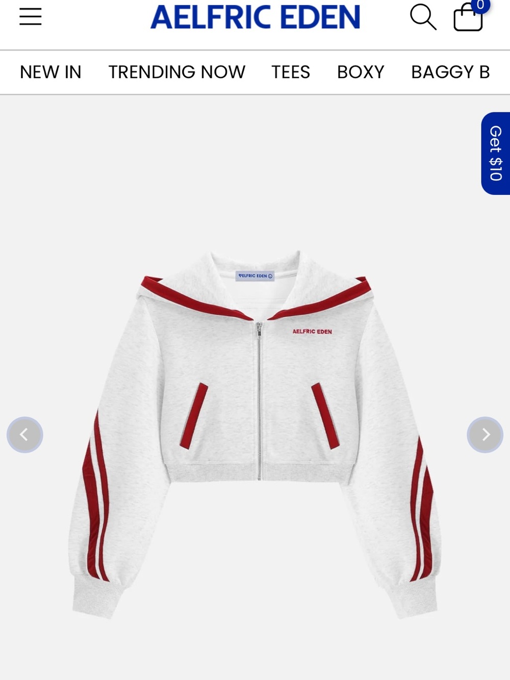 Aelfric Eden White Cropped Zip Hoodie with Red Stripe Accents